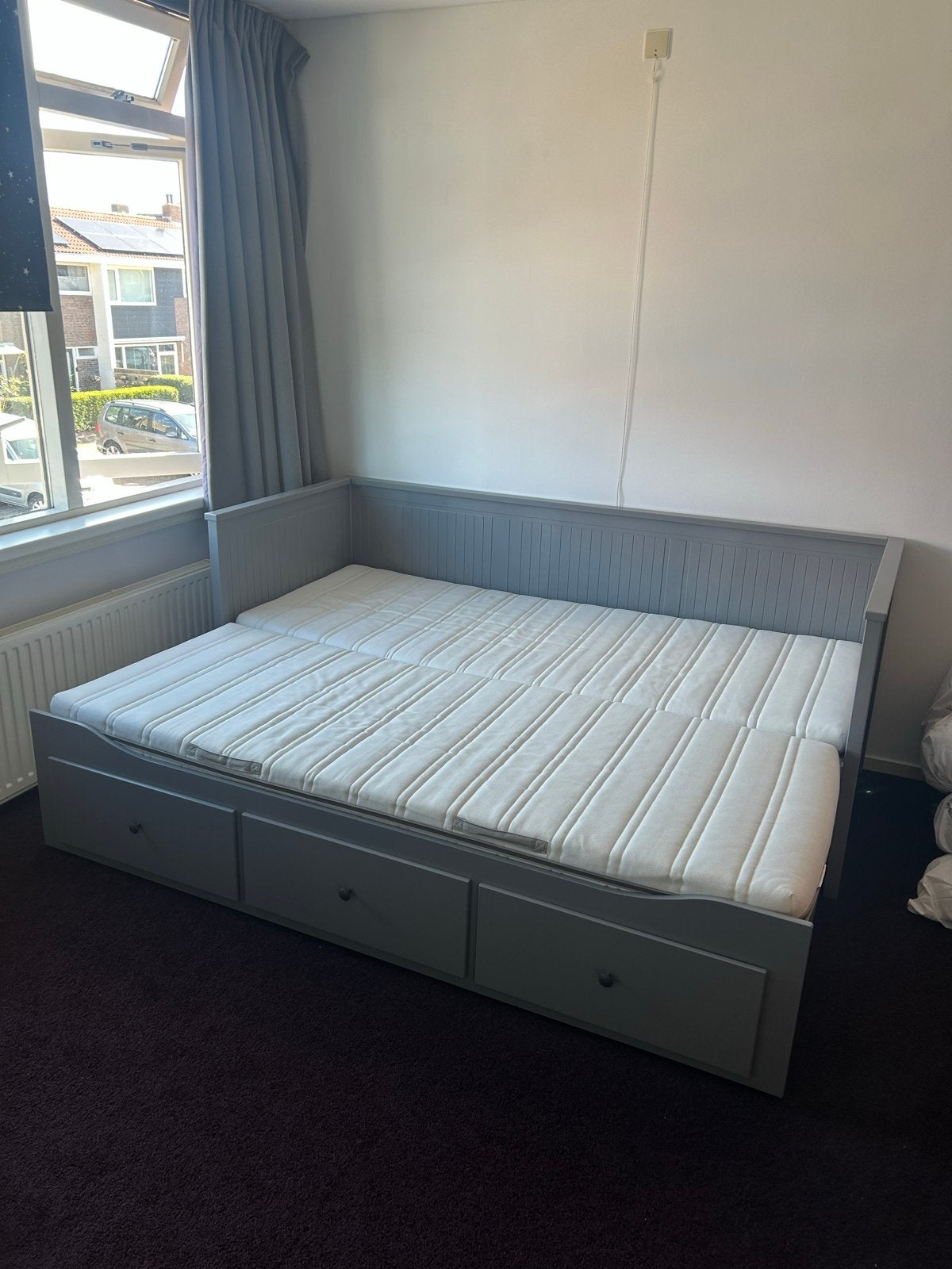 IKEA Hemnes bedbank met 2 matrassen en 3 lades, Gebruikt, Tweepersoons, Ophalen of Verzenden, 200 cm