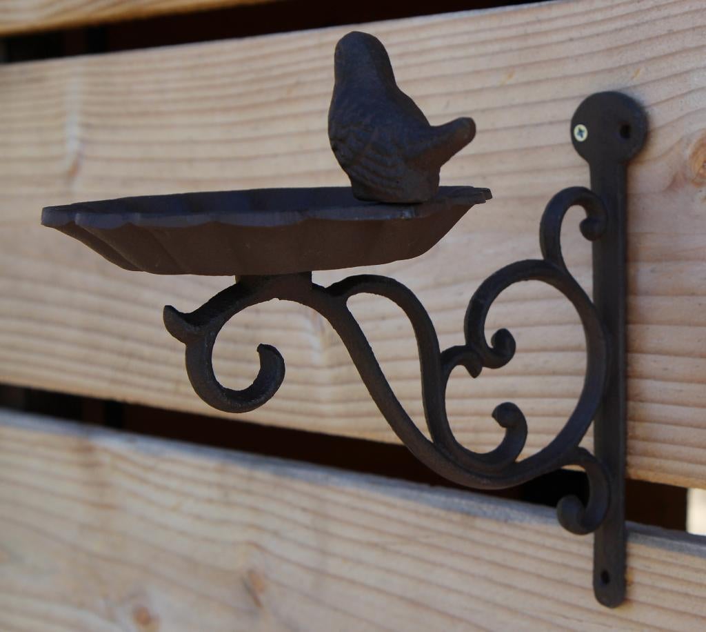 Gietijzeren wand voederschaal met haak donkerbruin VB163, Tuin en Terras, Vogelhuisjes en Vogelbaden, Nieuw, Ophalen of Verzenden