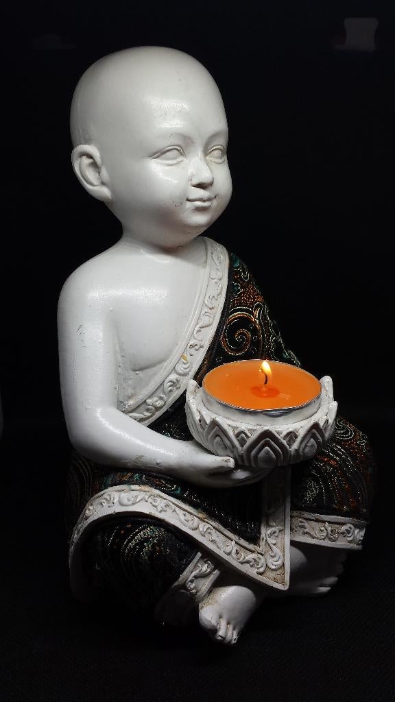 BEELD Shaolin MONNIK <> met Waxinelicht-houder <> Hoog 19 cm, Ophalen of Verzenden, Nieuw, Religie