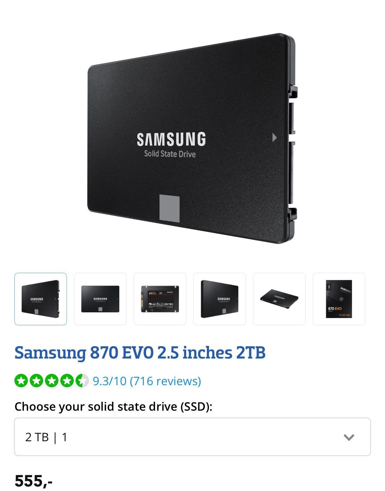 Samsung 870 EVO 2,5 inch 2TB, Computers en Software, Harde schijven, Ophalen, Intern, 2TB, Gebruikt