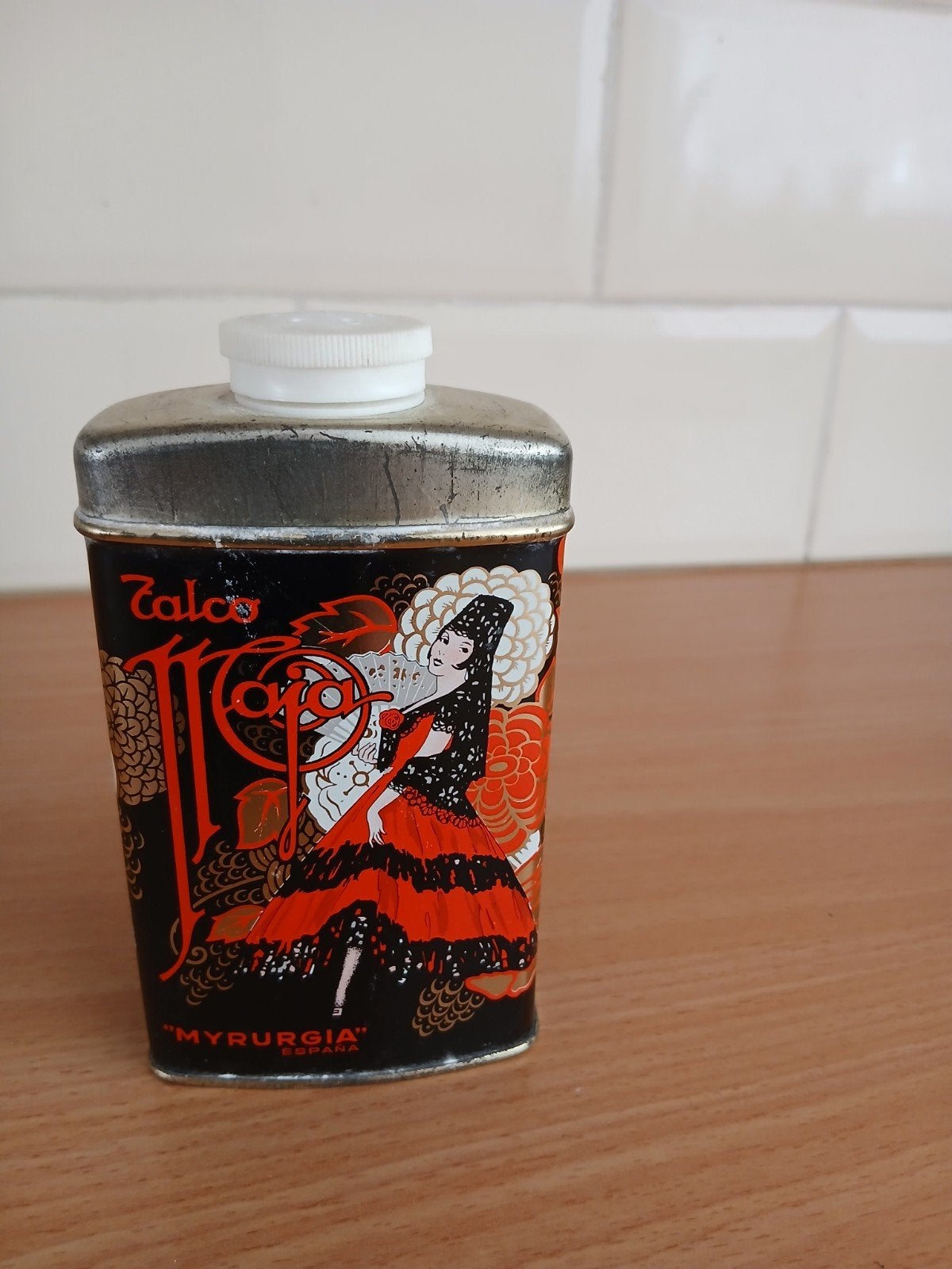 Vintage Talco Myrurgia poederblikje  ,leeg, Spaans design, Ophalen of Verzenden, Gebruikt