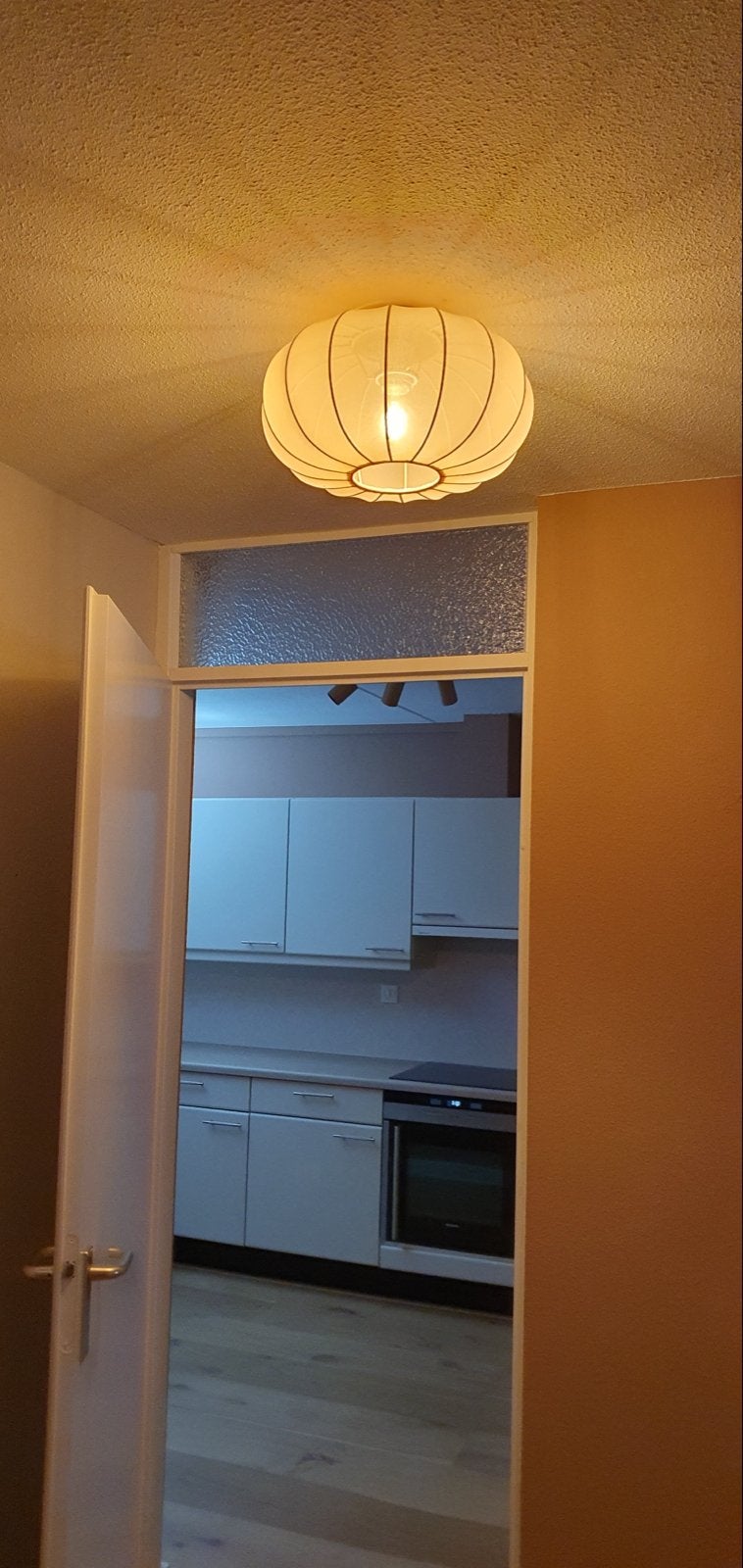 Stijlvolle plafondlamp met stoffen kap, Ophalen of Verzenden, Gebruikt, Overige materialen