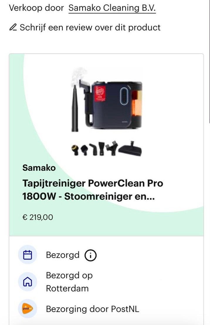 Samako Tapijtreiniger PowerClean Pro 1800W - Nieuw in doos, Ophalen, Nieuw, Overige merken, Inclusief accessoires