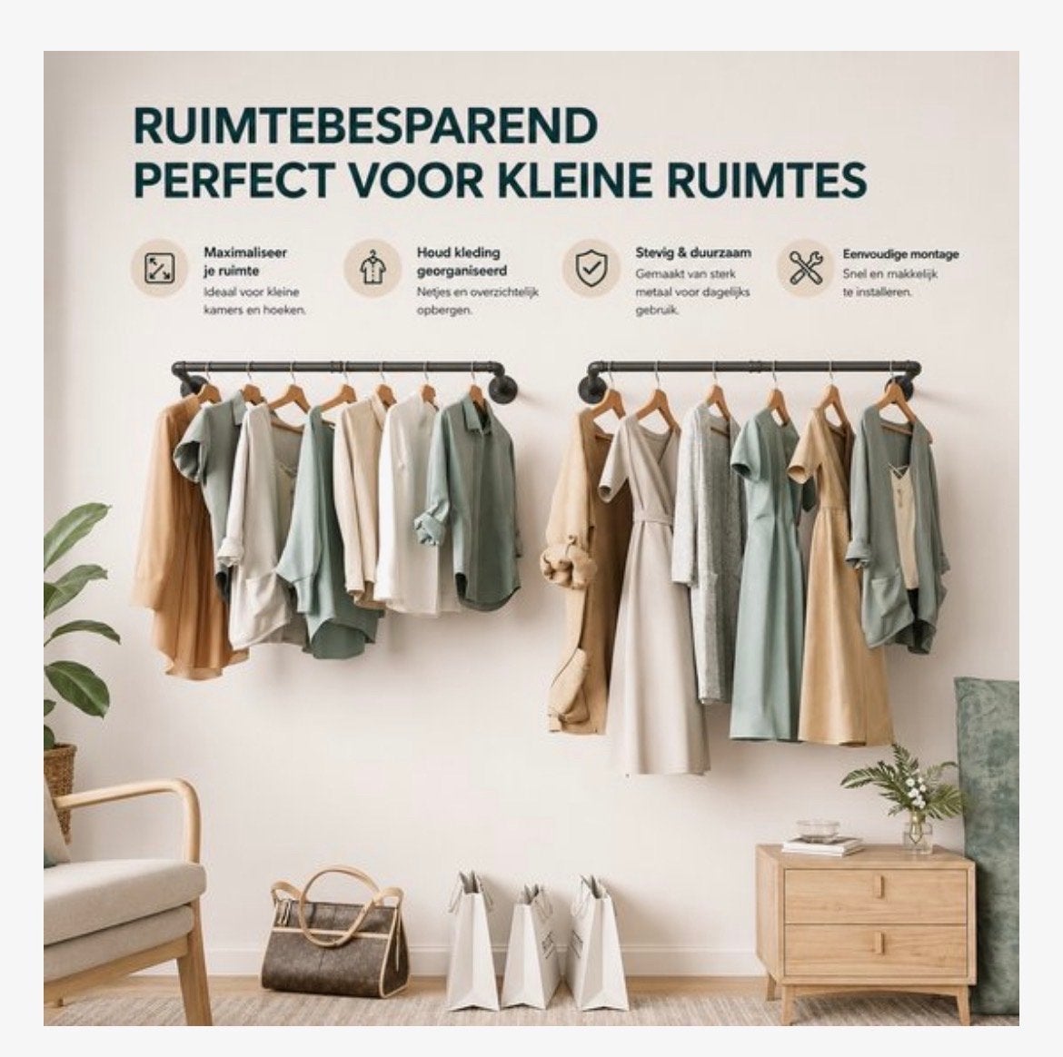 2x Livics Kledingstang voor aan de Muur - 100 cm, Ophalen, Nieuw