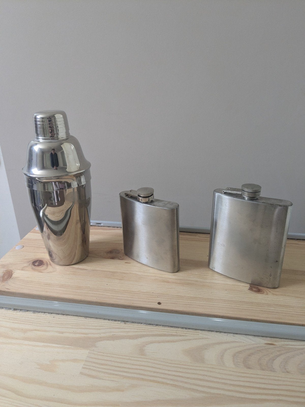 Cocktail shaker en heupflessen - Gratis af te halen, Ophalen, Zilver, Metaal, Overige typen
