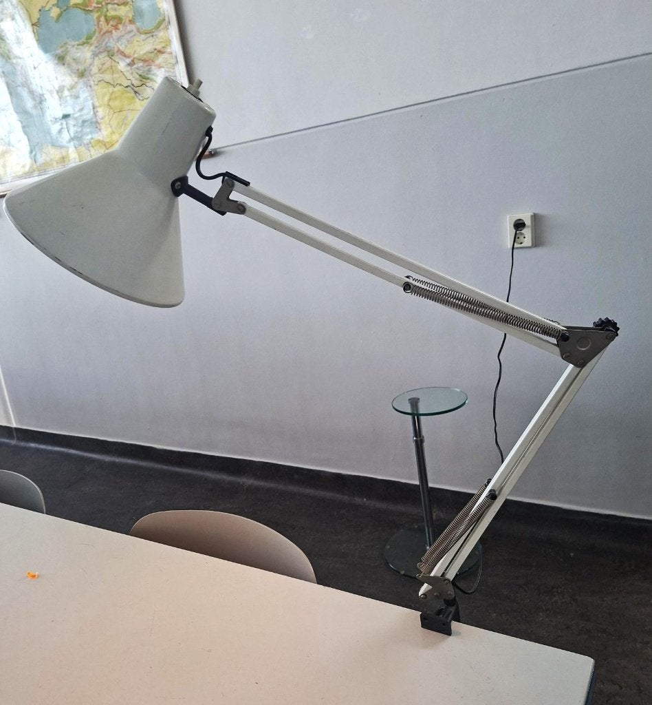 Vintage witte bureaulamp architectenlamp jaren70 industrieel, Met schakelaar, Wit, Overige merken, Gebruikt