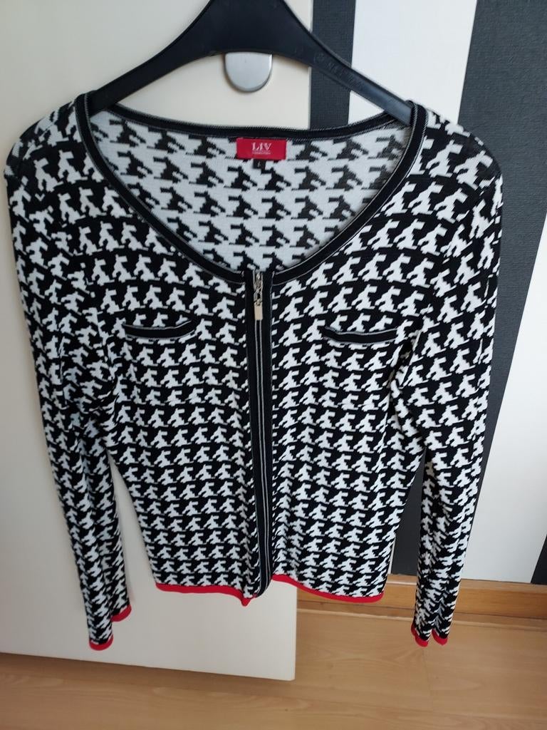 Liv Collection vest zwart/wit pied-de-poule maat L, Zwart, Maat 42/44 (L), Ophalen of Verzenden, Zo goed als nieuw
