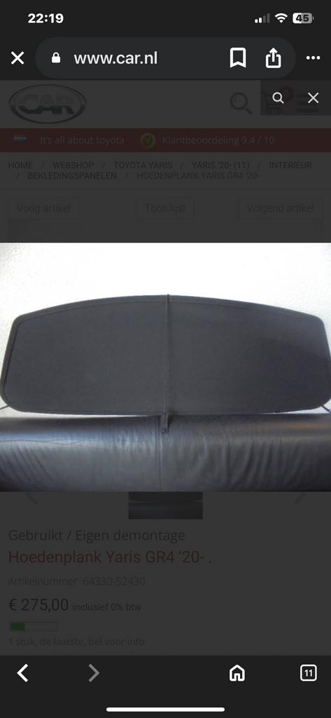 Gezocht hoedenplank GR Yaris, Ophalen