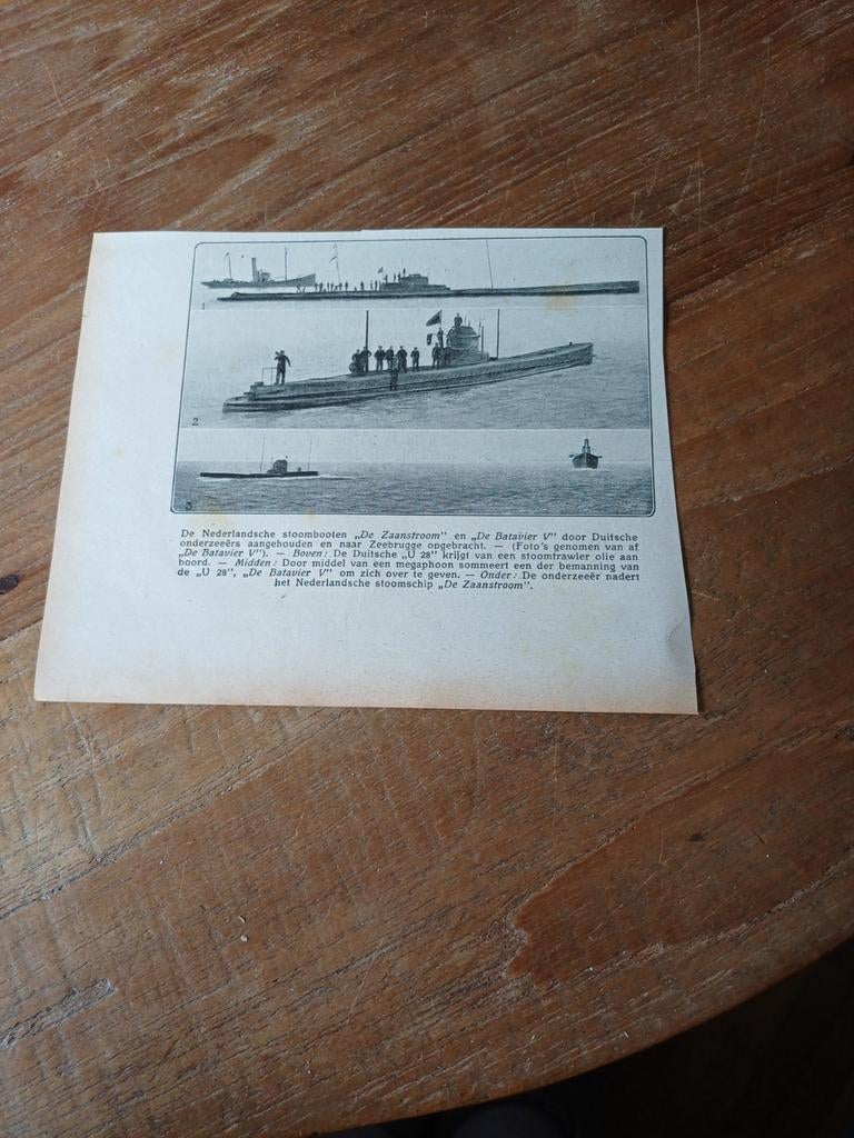 Knipsel stoomboten Zaanstroom en Batavier V 1915, Ophalen of Verzenden, Gebruikt, Kaart, Foto of Prent