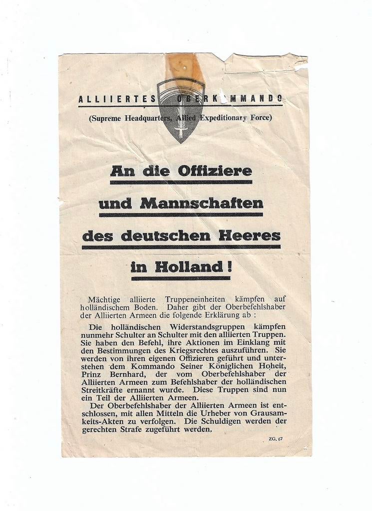 Amerikaans strooibiljet ww2, Verzamelen, Militaria | Tweede Wereldoorlog, Verzenden, Amerika