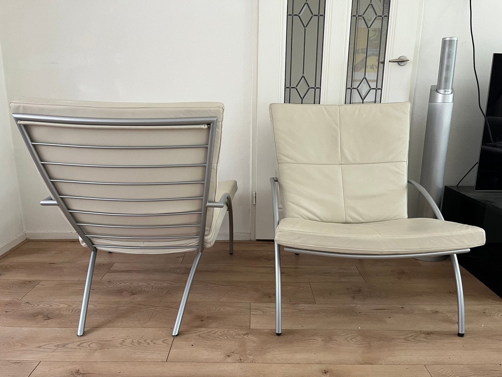 Harvink 2 Fauteuils model Uncle Sam Ecru Leer IGST prijs pst, Gebruikt, Minder dan 75 cm, Design, Ophalen of Verzenden