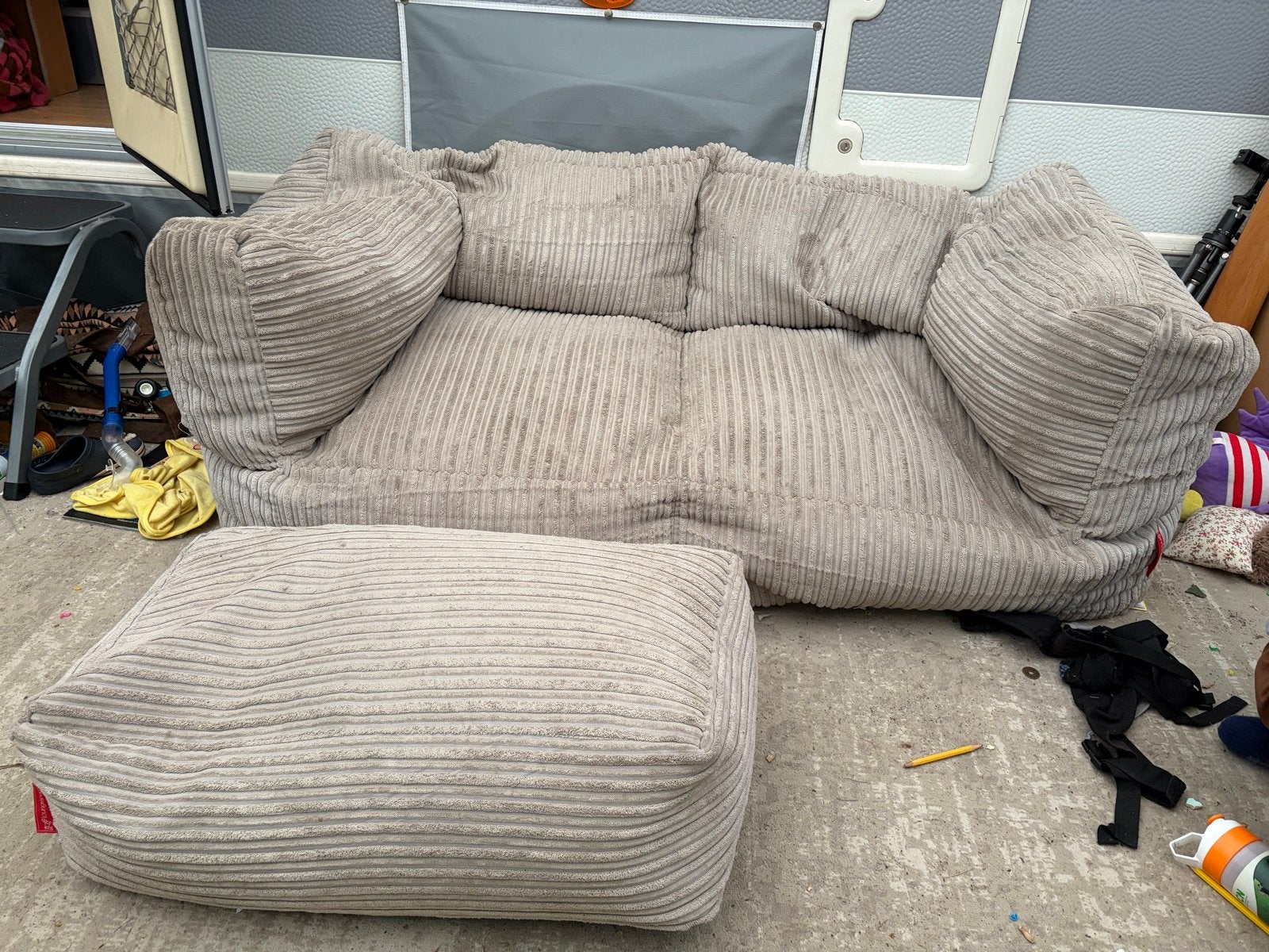 2-zits zitzak met poef Loungepug Big Bertha, Ophalen, Minder dan 75 cm, Tweepersoons, Zo goed als nieuw