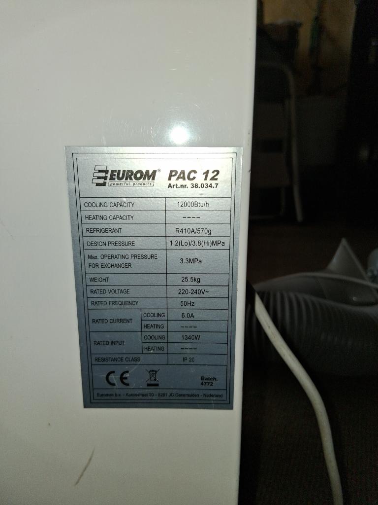 mobiele airco Eurom, Witgoed en Apparatuur, Airco's, Ophalen, Gebruikt, Minder dan 60 m³, 3 snelheden of meer