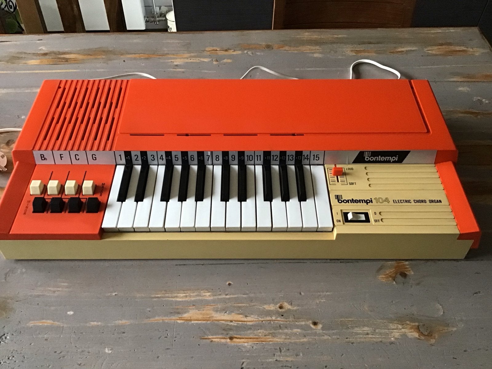 Vintage Bontempi B 104 Elektrisch Akkoord Orgel - Oranje, Muziek en Instrumenten, Orgels, Ophalen, Gebruikt, 2 klavieren, Orgel