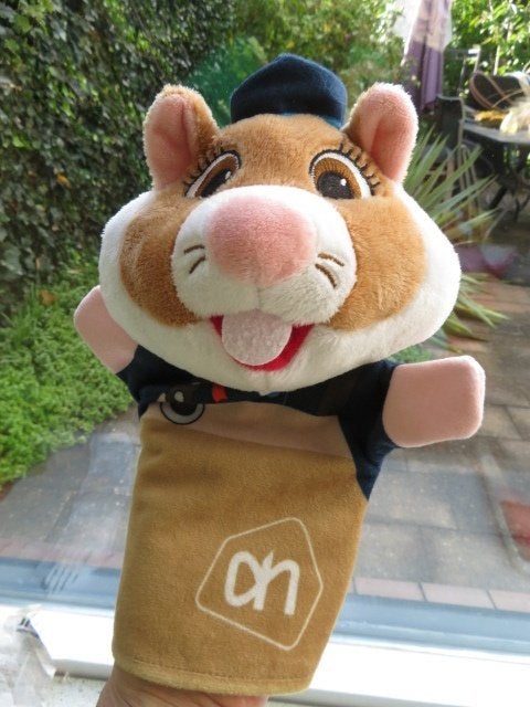 Handpop Hamster poppenkastpop van Albert Heijn AH blauw, Albert Heijn, Hamster, Ophalen of Verzenden, Zo goed als nieuw