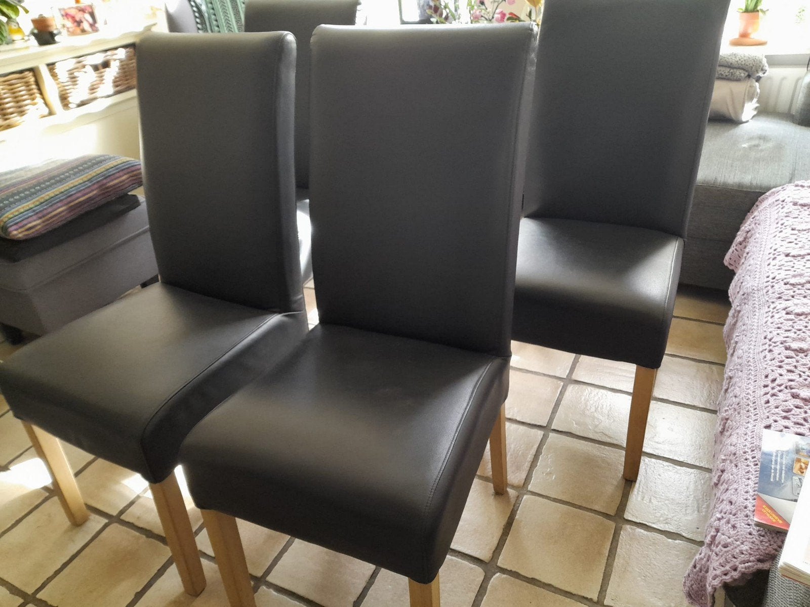 leren eetkamerstoelen, Ophalen, Zwart, Leer, Zo goed als nieuw