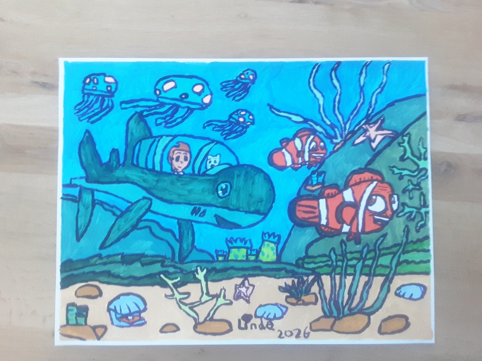 Schilderij 26: Onderwaterwereld met vissen en kwallen, Antiek en Kunst, Acrylverf, Realistisch, Dieren, Ophalen of Verzenden