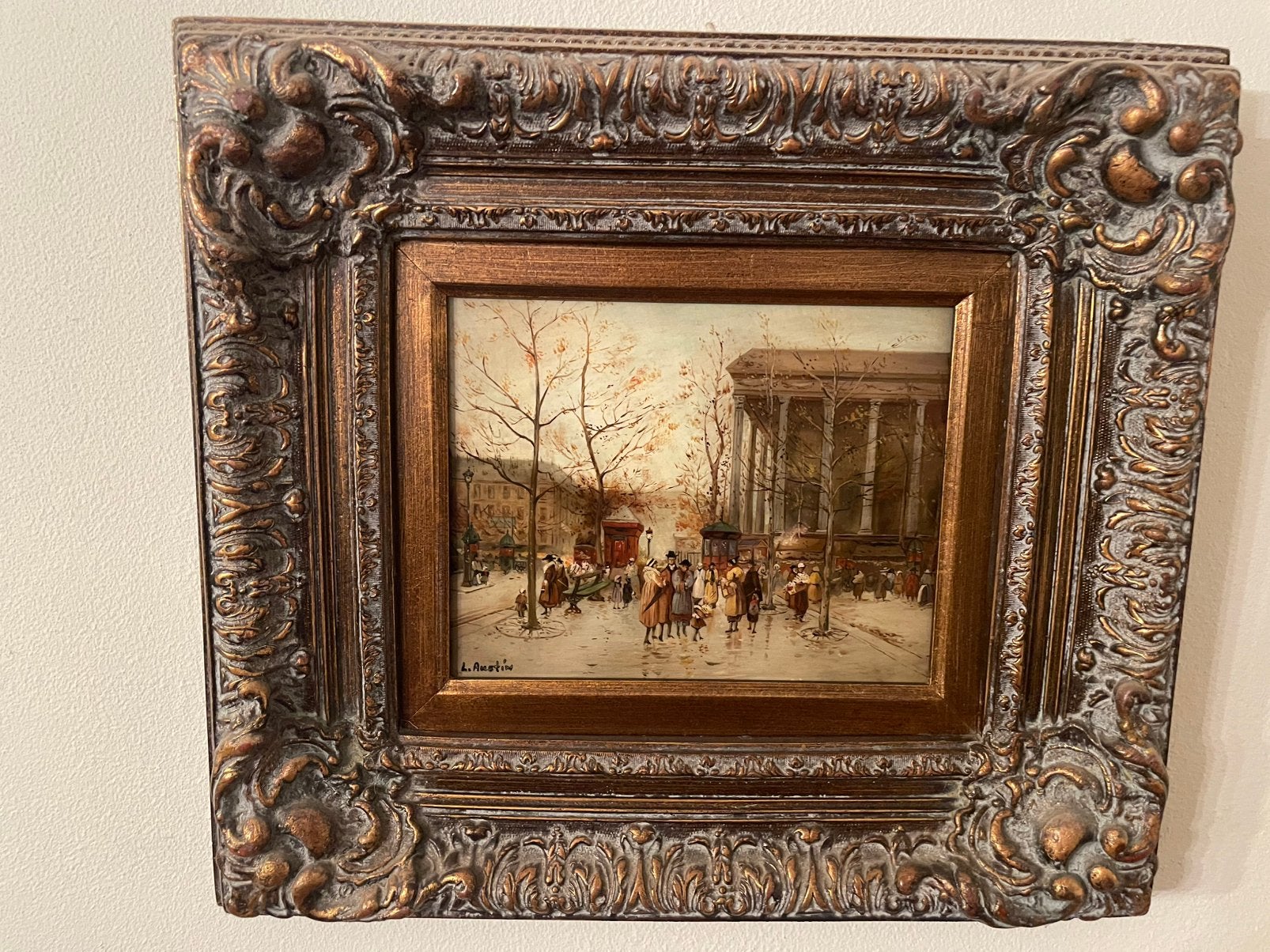 Parijs straattafereel, Antiek en Kunst, Kunst | Schilderijen | Klassiek, Ophalen, Paneel, Olieverf, Klassiek