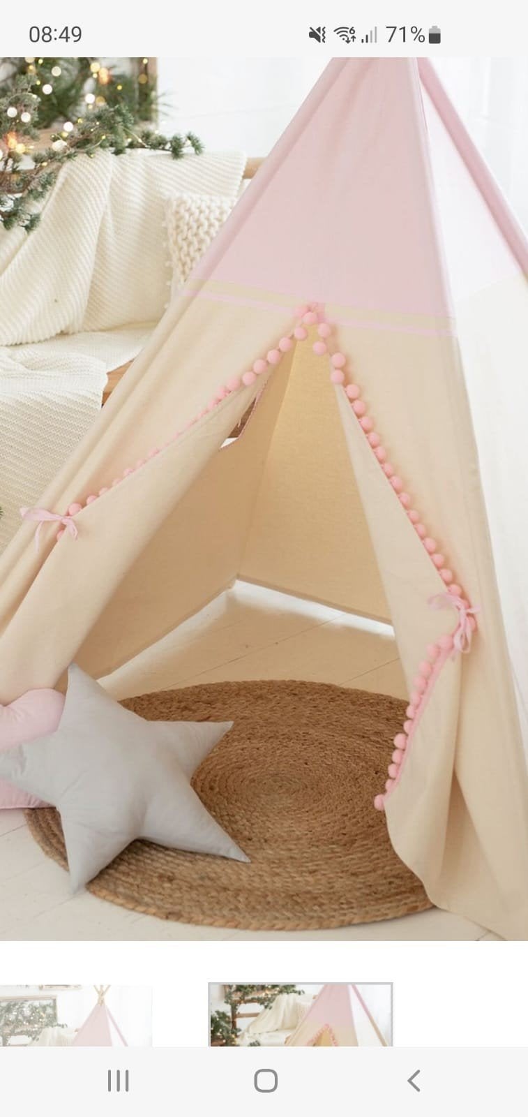 Cozy Dots Tipi Tent Roze met Kleed, Kussens en Vlaggetjes, Ophalen