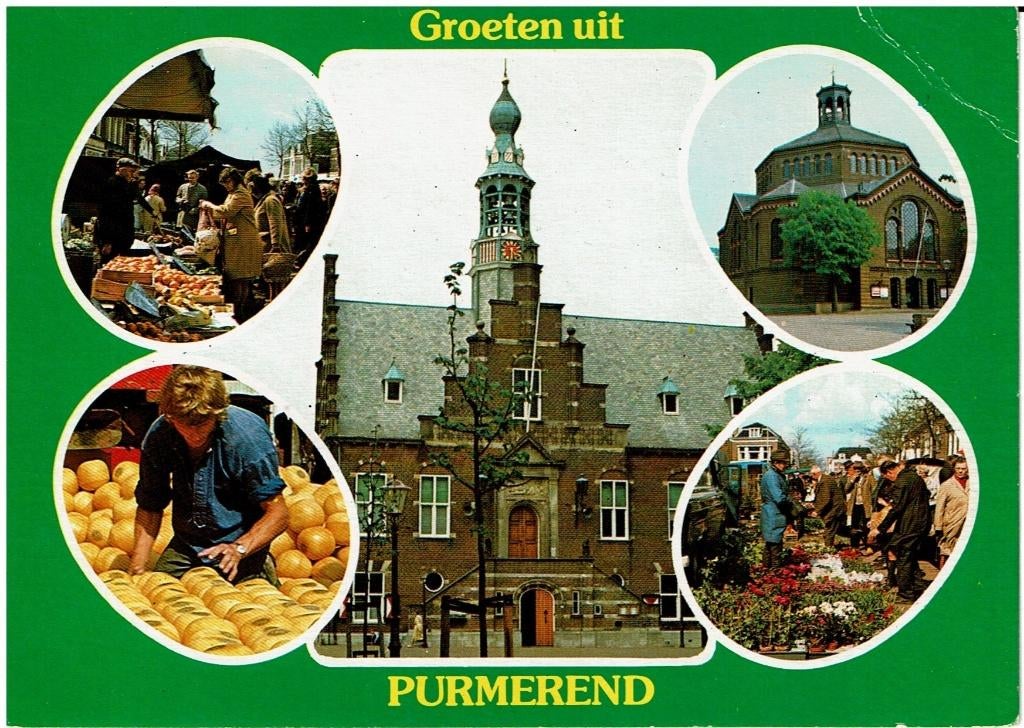 Ansichtkaart Purmerend, 5-luik, markt, kaas, kerk, Ophalen of Verzenden, 1980 tot heden, Gelopen, Noord-Holland
