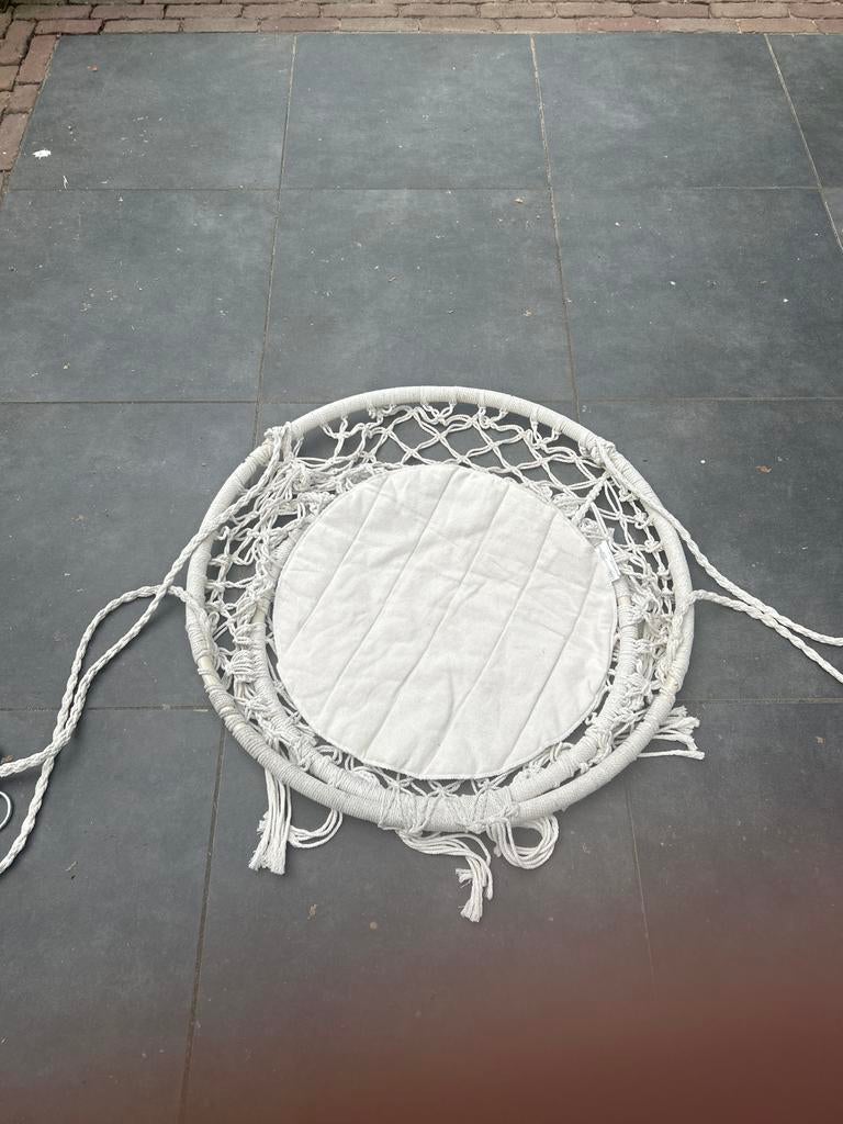 Witte Macramé Hangstoel met Kussen, Tuin en Terras, Hangmatten, Ophalen, Gebruikt, Eenpersoons
