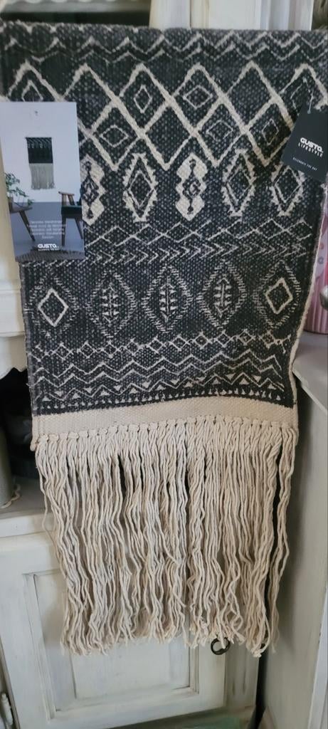 Stoer Ibiza Wandkleed Gusta Zwart/Wit met Franjes - Nieuw, Boho, Meerkleurig, Nieuw, Ophalen of Verzenden
