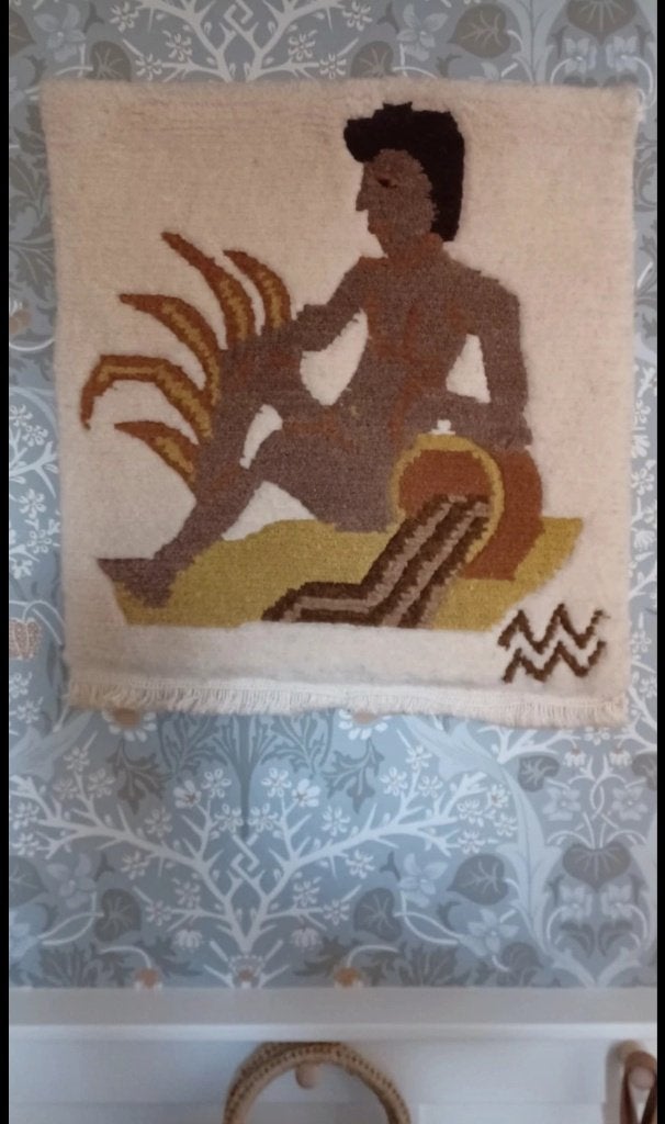 Vintage Tibet Zodiac wandkleedje Waterman, Gebruikt, 46 cm, Vintage, Wandkleed