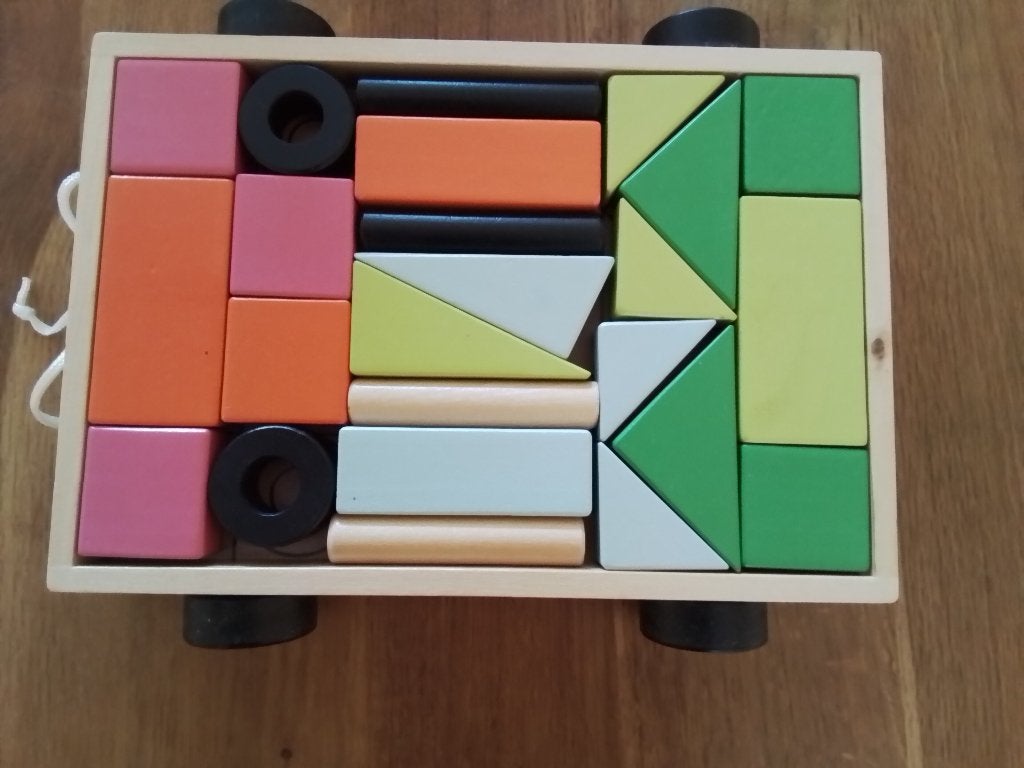 Houten blokkenkar, Ophalen of Verzenden, Gebruikt, Duw- of Trekspeelgoed
