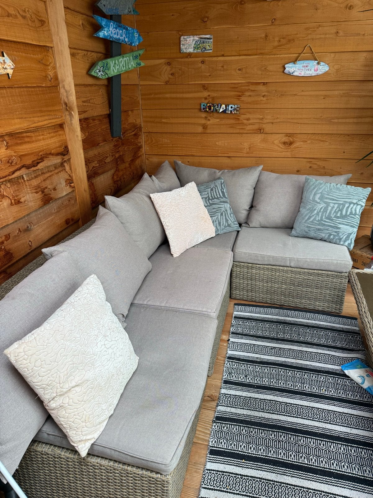 6 pers loungeset met hangstoel en plantenbak. Excl tafel, Ophalen, Gebruikt, 6 zitplaatsen, Loungeset