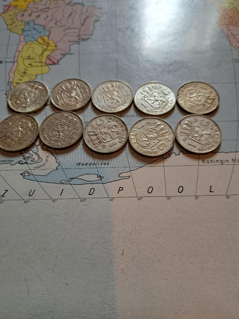 10 zilveren juliana guldens div jaren, Postzegels en Munten, Munten | Nederland, Ophalen, 1 gulden, Koningin Juliana, Setje