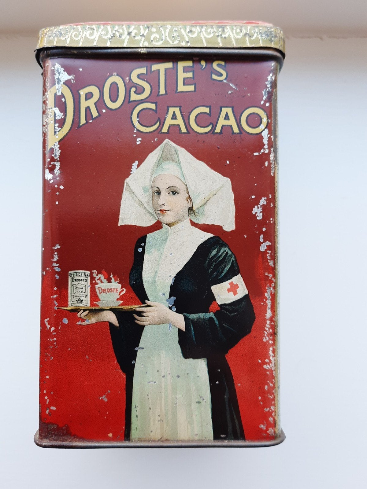 Droste cacao blik met rood kruisje Nederlandsche markt, Verzamelen, Blikken, Ophalen of Verzenden, Gebruikt, Overige, Droste
