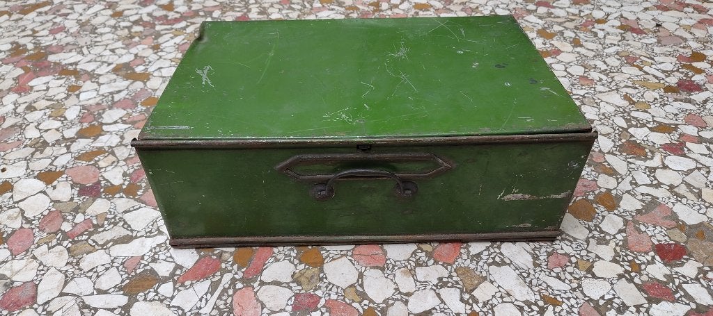 Vintage Franse groene fournituren kastje - 1 lade, Antiek en Kunst, Ophalen