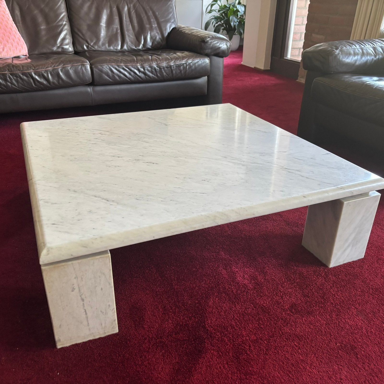 Prachtige vintage marmeren salontafel – 100 x 100 cm, Ophalen, Overige materialen, Vierkant, Zo goed als nieuw