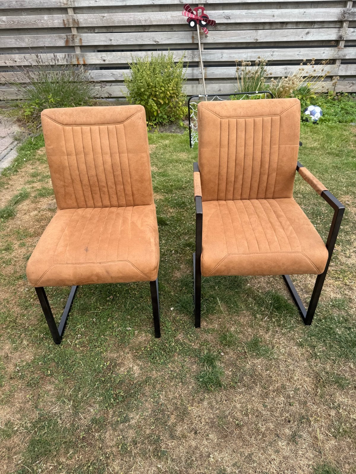 6 cognackleurige eetkamerstoelen, Ophalen, Gebruikt, Bruin, Metaal