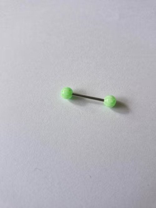 Tongpiercing lichtgroen met witte strepen nr5 h3, Tongpiercing, Staal, Onbekend, Nieuw