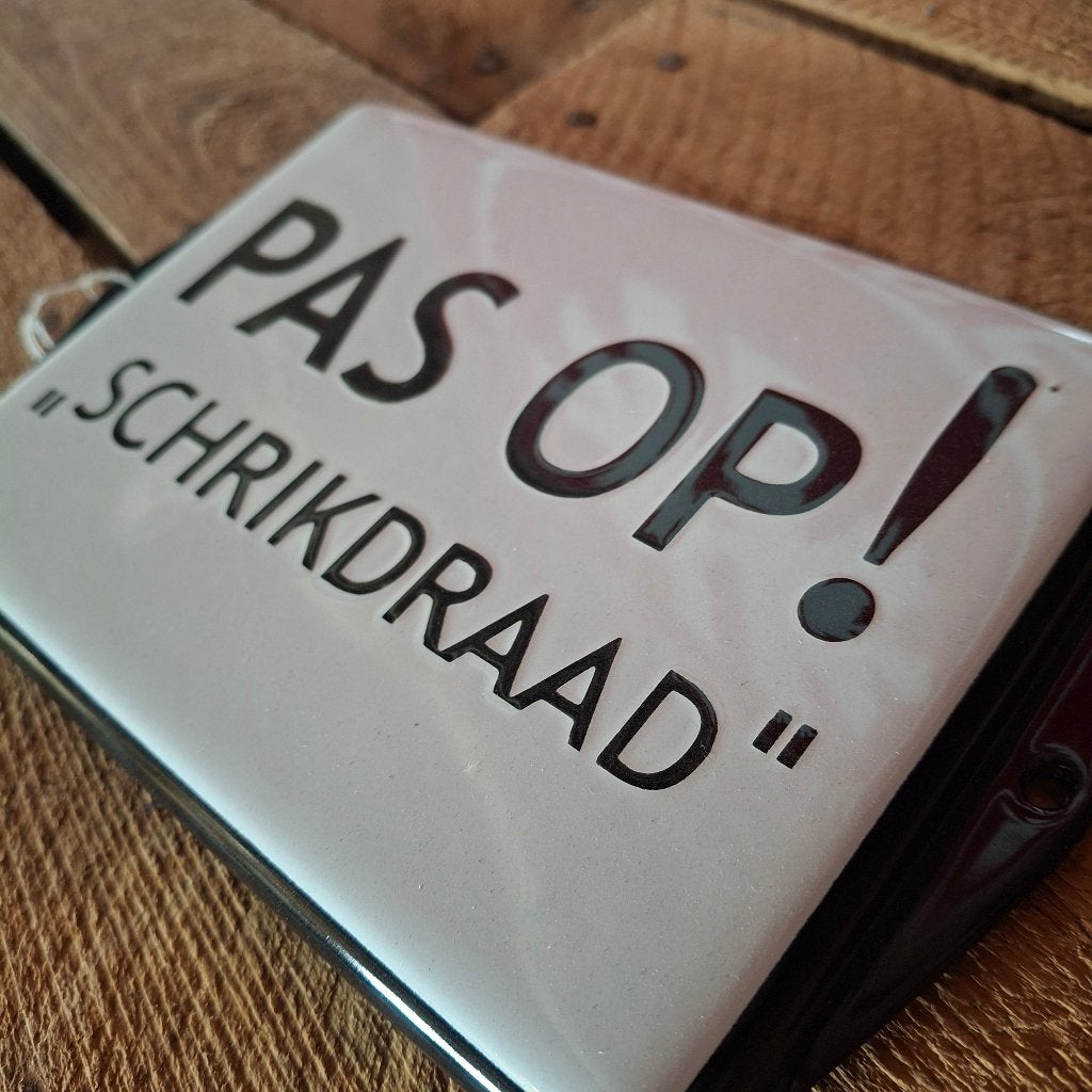 Pas op! Schrikdraad - Emaille waarschuwingsbord, Ophalen of Verzenden