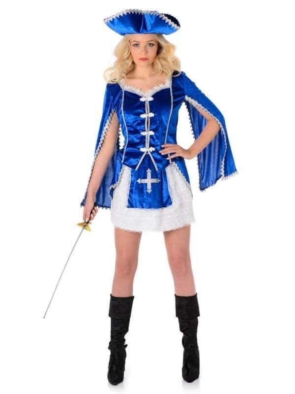 Musketier dames Kostuum - Blauw met Wit 40 t/m 46, Ophalen of Verzenden, Nieuw, Overige thema's, Kleding