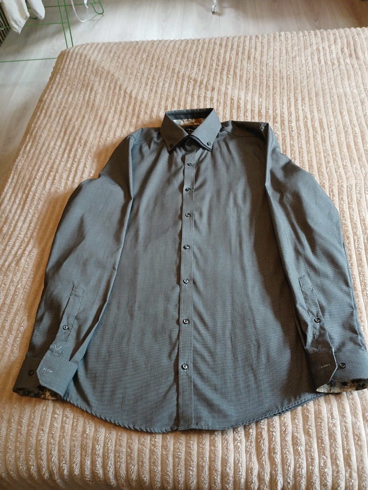 Venti Body Fit overhemd - Grijs/Zwart - Halswijdte 41/42 (L), Venti, Ophalen of Verzenden, Zo goed als nieuw, Halswijdte 41/42 (L)