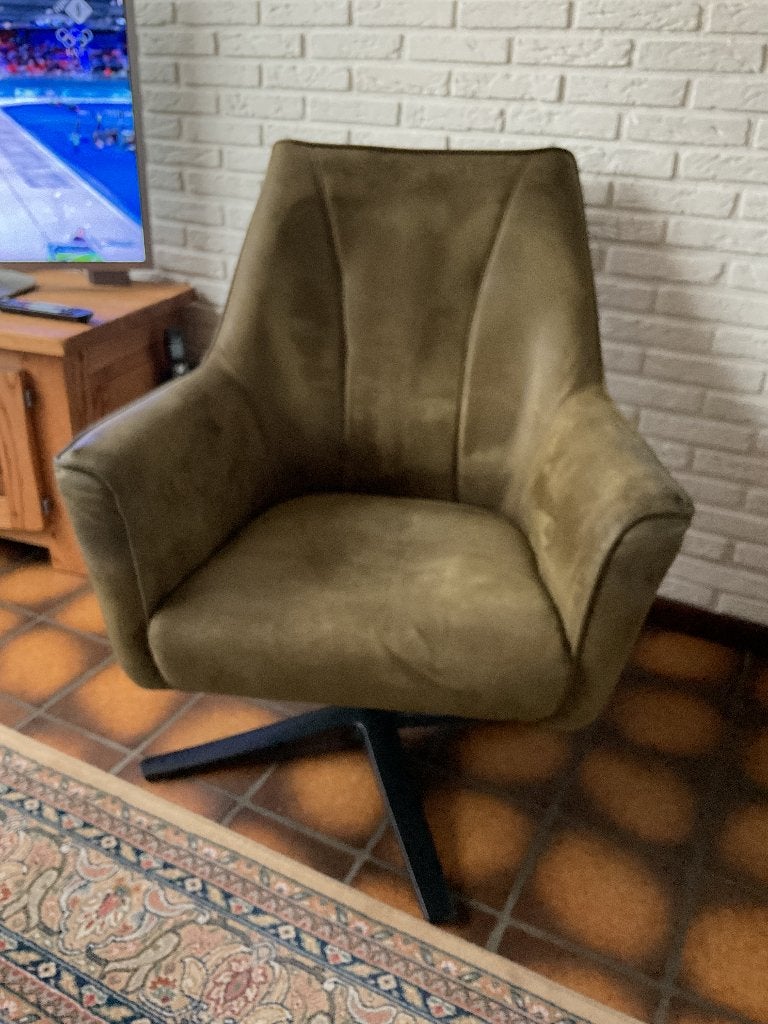 Twee draaifauteuils in Microleder,mosgroen., Ophalen, Overige materialen, Minder dan 75 cm, Zo goed als nieuw