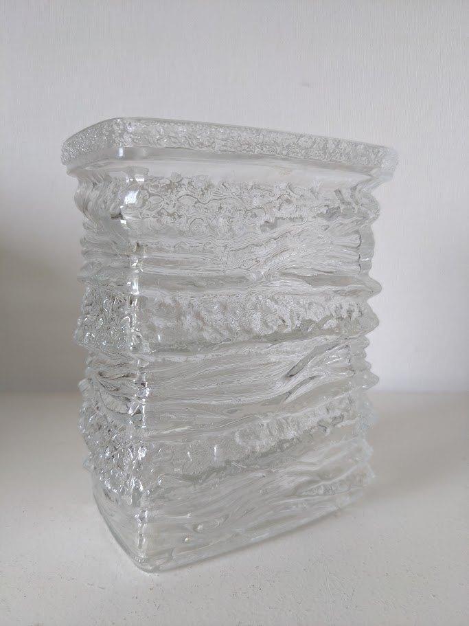 Vintage vaas '70, ijsglas, Brutalist Oberglas Oostenrijk, Ophalen of Verzenden