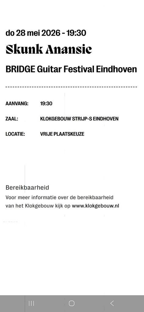 Kaartje Skunk Anansie 28 mei Eindhoven, Tickets en Kaartjes, Eén persoon