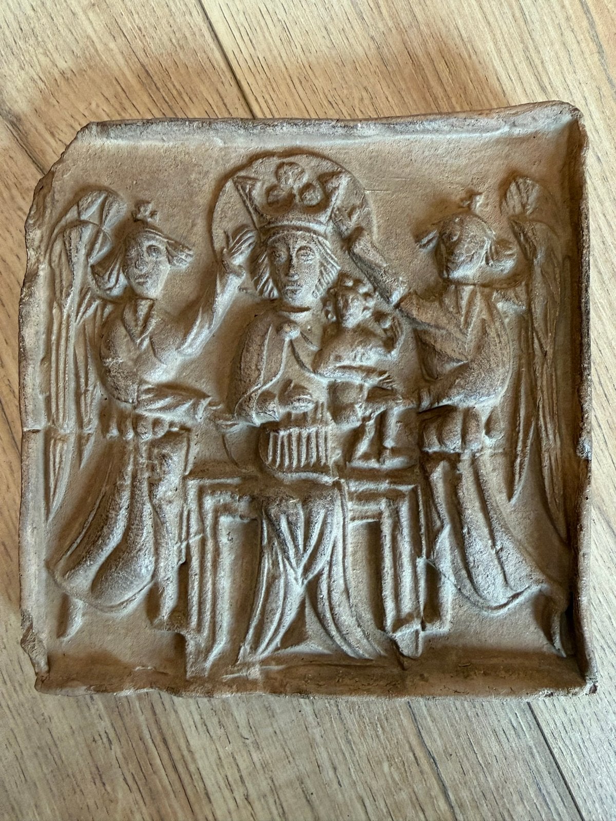 Tegel Maagd in Majesteit met Engelen - Religieuze Kunst, Ophalen of Verzenden