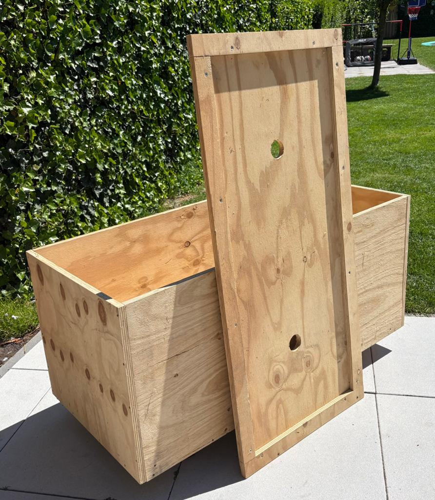 Houten krat op wielen, Ophalen, Zo goed als nieuw, Hout, Overige typen