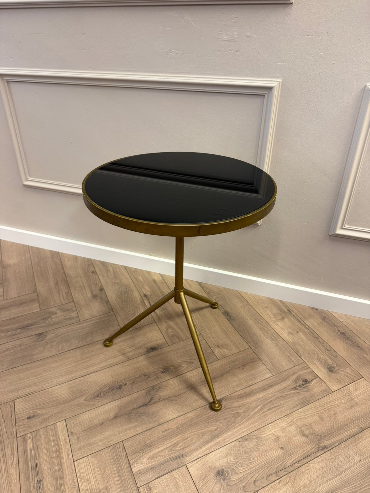 Bijzettafel goud met zwart glazen plaat, Minder dan 55 cm, Gebruikt, Rond, Glas