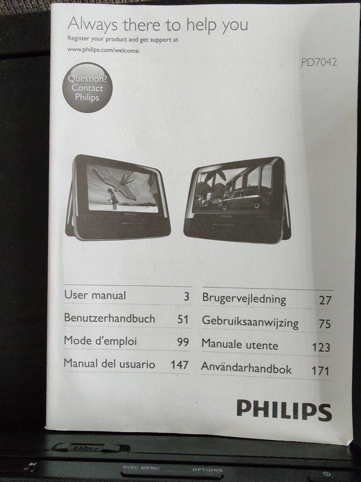 Philips PD7042 Draagbare DVD-speler met dubbel scherm, Audio, Tv en Foto, Dvd-spelers, Dvd-speler, Philips, Gebruikt, Draagbaar