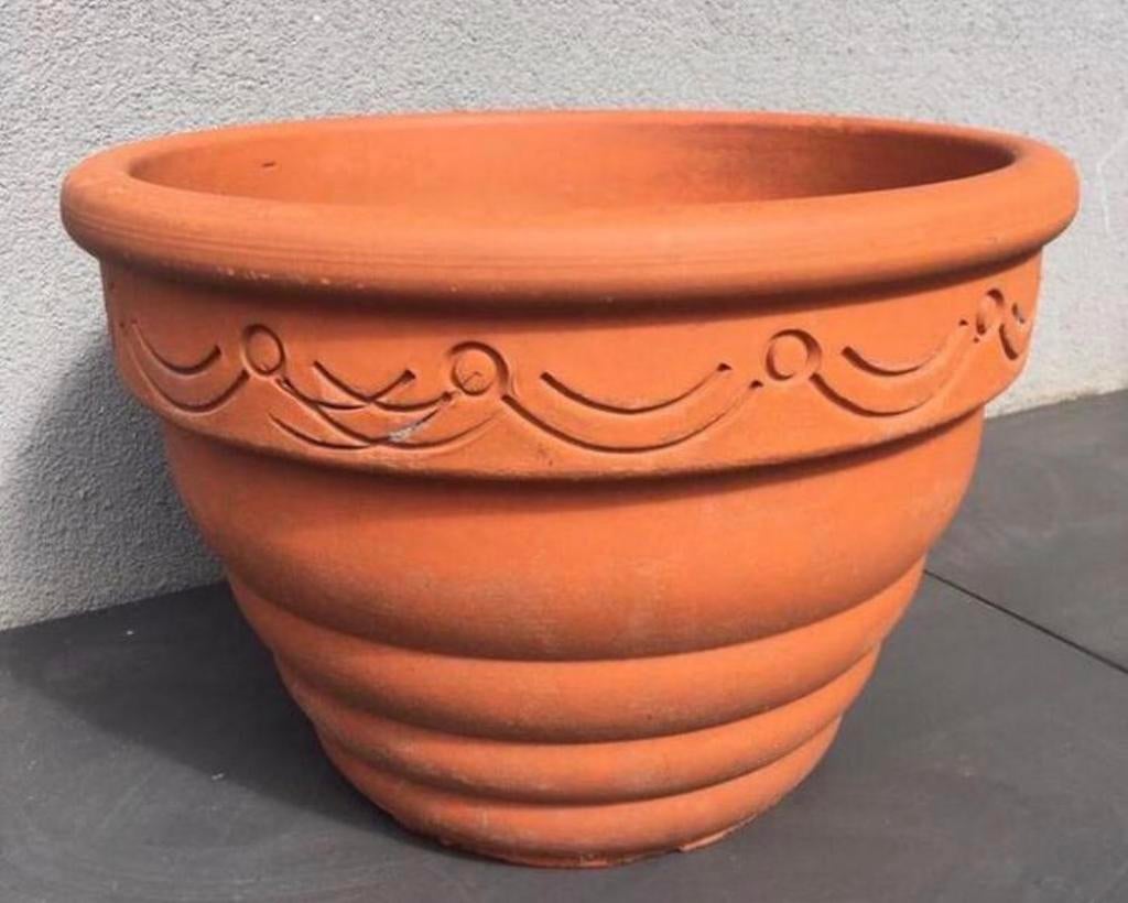 Prachtige Unieke handgemaakte terracotta grote 45cm bloempot, 40 cm of meer, Rond, Ophalen of Verzenden, Zo goed als nieuw