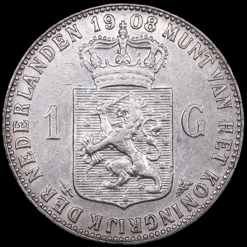 Gulden 1908. Zfr., 1 gulden, Zilver, Ophalen of Verzenden, Koningin Wilhelmina