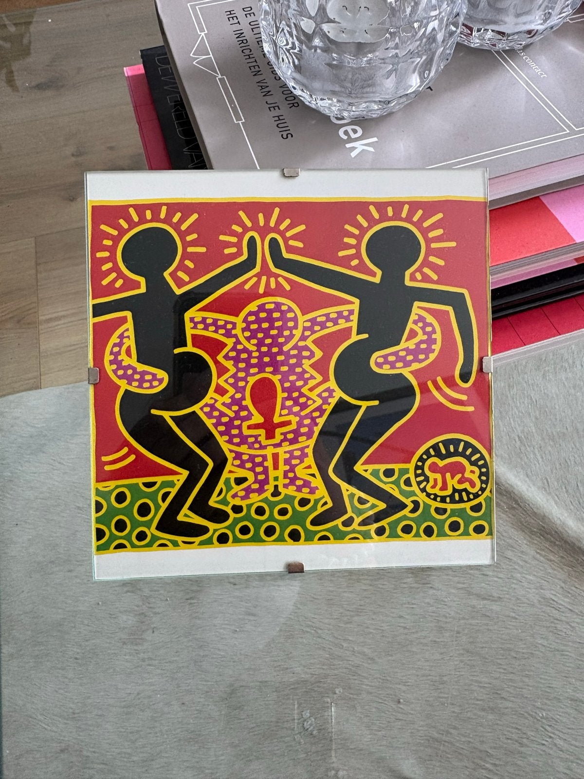 Keith Haring (replica) - Dansende Figuren Print, Figuren, Papier/karton, Achter glas, Ophalen of Verzenden