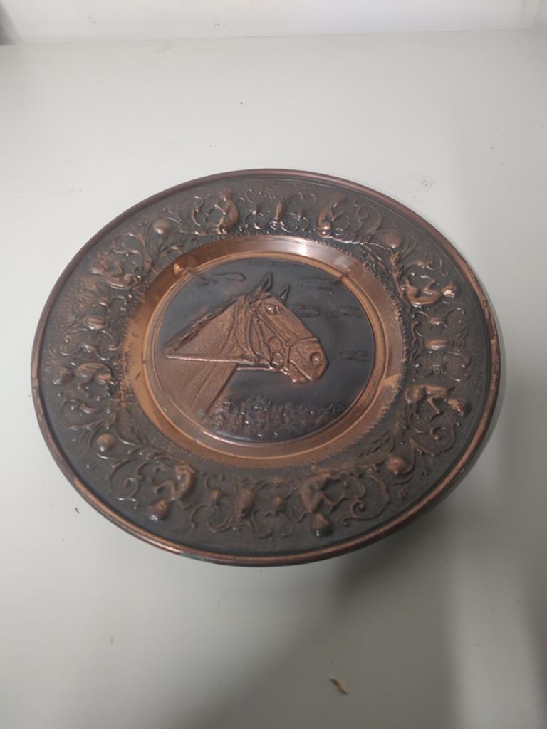 Leuke koperen en metalen wandplaten met paarden hoofden, Ophalen