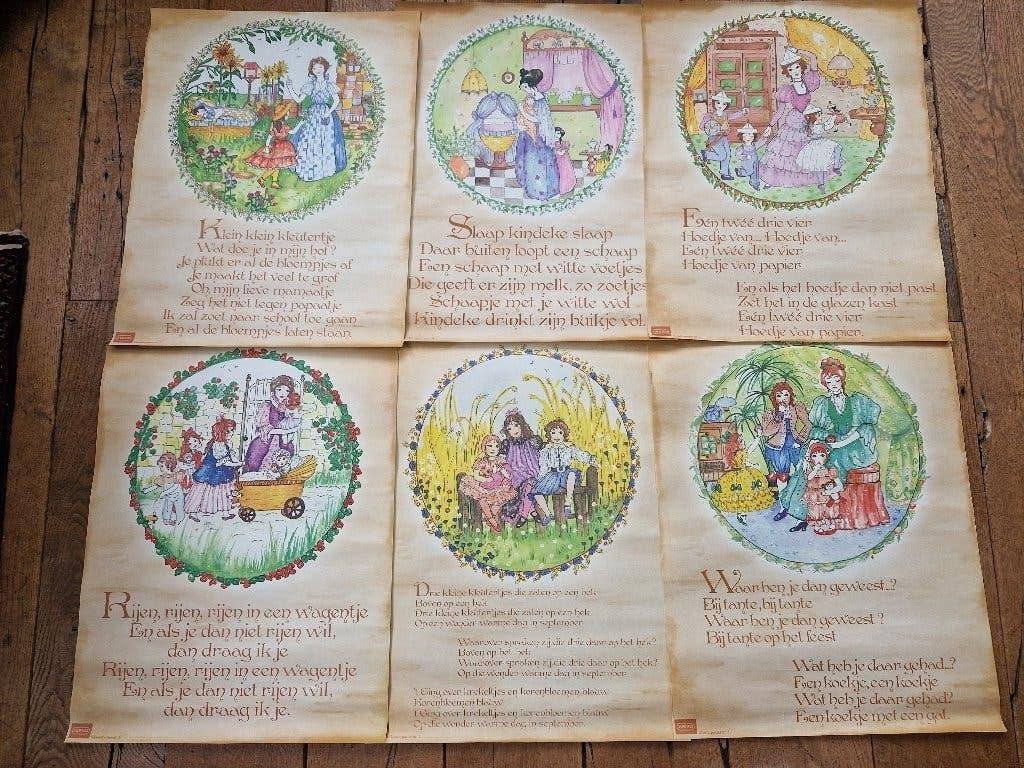 6 Schoolkaarten Iveko.  Kinderliedjes en versjes., Ophalen of Verzenden, Overige thema's